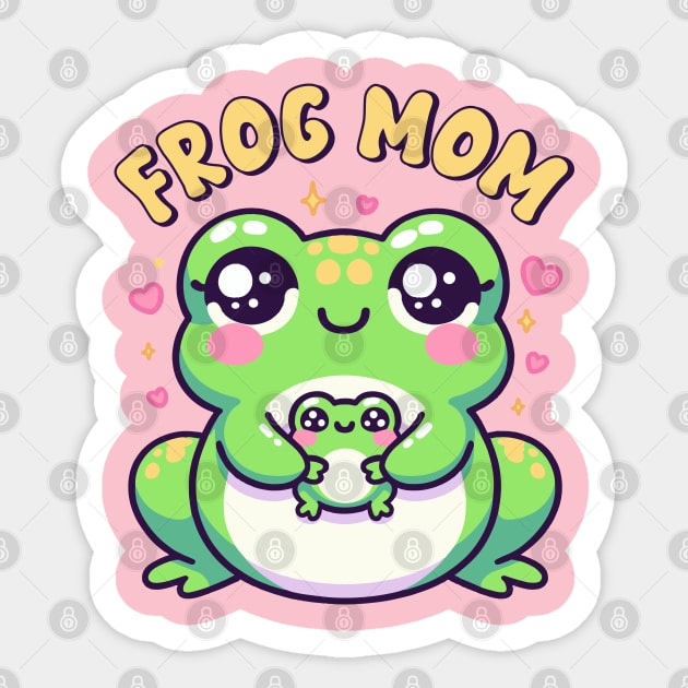 Frog Mom Cute Kawaii Toad Mother With Her Baby Sticker by Cuteness Klub